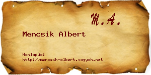 Mencsik Albert névjegykártya